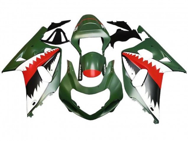 2001-2003 Suzuki GSXR 600 / GSXR 750 Motorcycle Fairings - Matte Army Green White Red Shark Australia