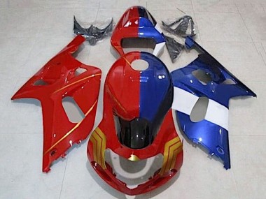 Affordable 2001-2003 Suzuki GSXR 600 / GSXR 750 Motorcycle Fairings - Red Blue Split Gold Australia