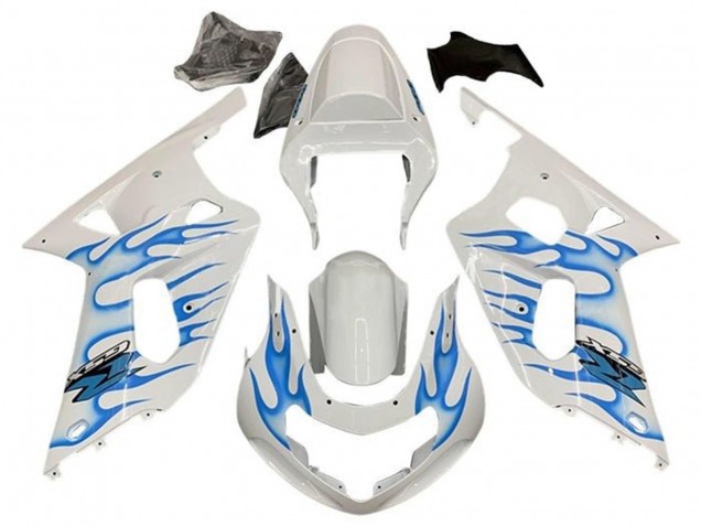 2001-2003 Suzuki GSXR 600 / GSXR 750 Motorcycle Fairings - White Blue Flame Australia