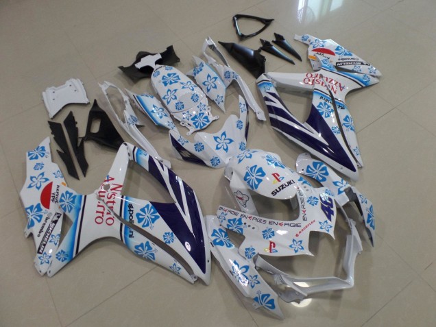 2008-2010 Suzuki GSXR 600 / GSXR 750 Motorcycle Fairings - White Blue Flower Red Nastro Azzurro Australia