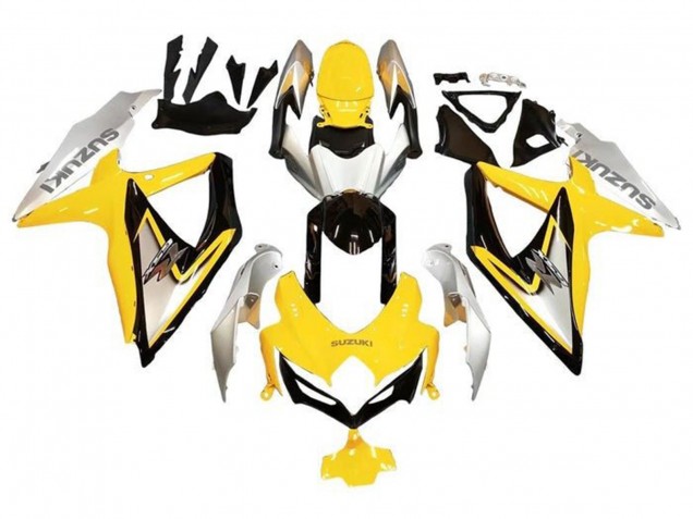 2008-2010 Suzuki GSXR 600 / GSXR 750 Motorcycle Fairings - Silver Yellow Glossy Black Australia