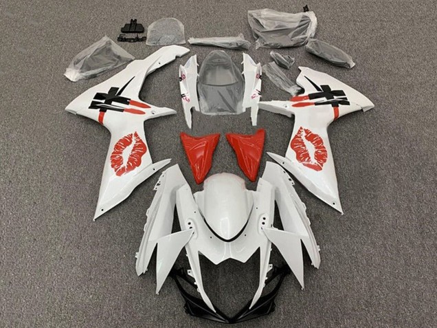 2011-2024 Suzuki GSXR 600 / GSXR 750 Motorcycle Fairings - White Red Lipstick Kiss Australia