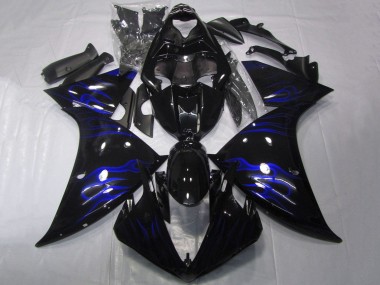 Affordable 2012-2014 Yamaha YZF 1000 R1 Motorcycle Fairings - Glossy Black Blue Flame Australia