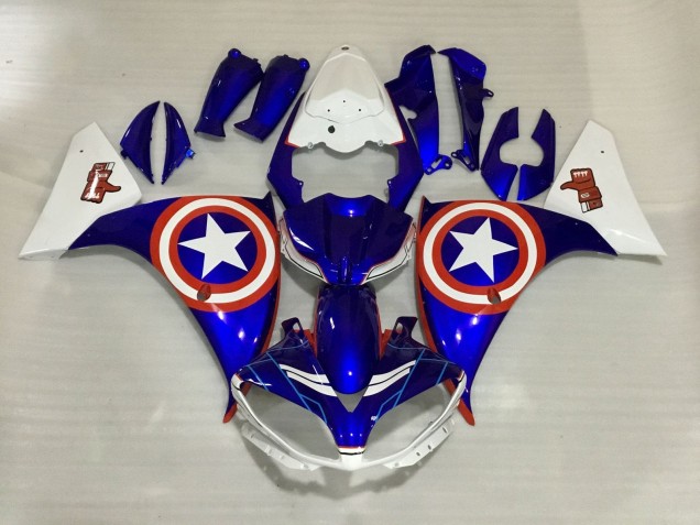 2012-2014 Yamaha YZF 1000 R1 Motorcycle Fairings - White Blue Red Star Captain America Australia