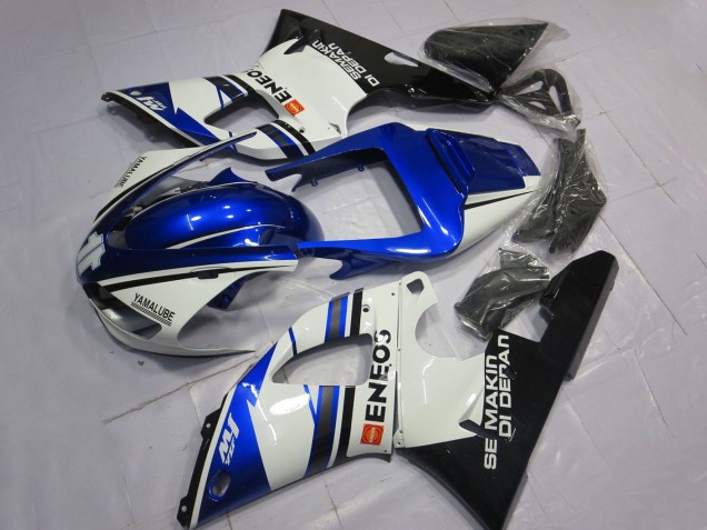 1998-1999 Yamaha YZF 1000 R1 Motorcycle Fairings - White Blue Glossy Black ENEOS Semakin Didepan Australia