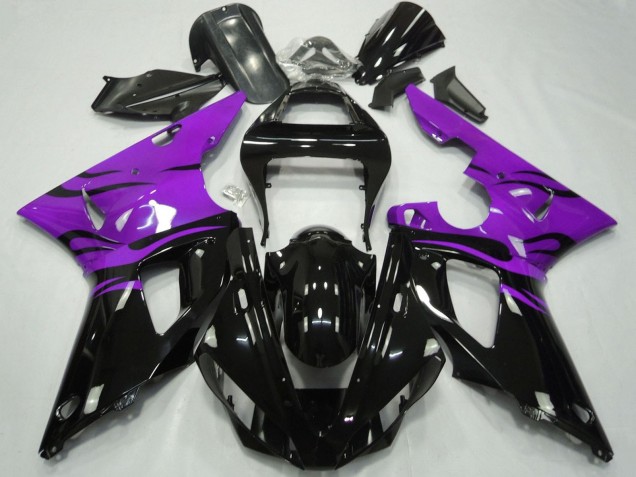 2000-2001 Yamaha YZF 1000 R1 Motorcycle Fairings - Purple Glossy Black Flame Australia