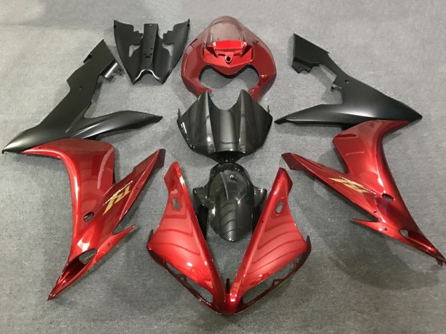 2004-2006 Yamaha YZF 1000 R1 Motorcycle Fairings - Red Faux Carbon Fiber Matte Black Australia