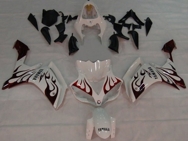 2007-2008 Yamaha YZF 1000 R1 Motorcycle Fairings - White Red Black Flame Australia