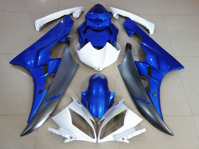 2006-2007 Yamaha YZF R6 Motorcycle Fairings - White Blue Matte Black Australia