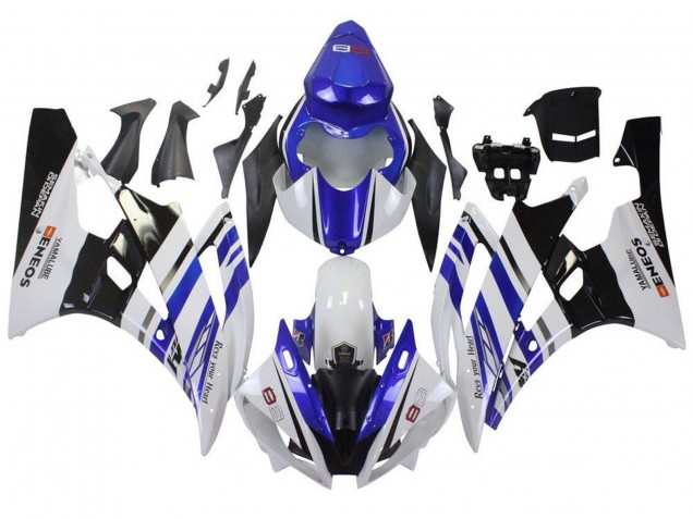 2006-2007 Yamaha YZF R6 Motorcycle Fairings - White Blue Black ENEOS Yamalube Australia