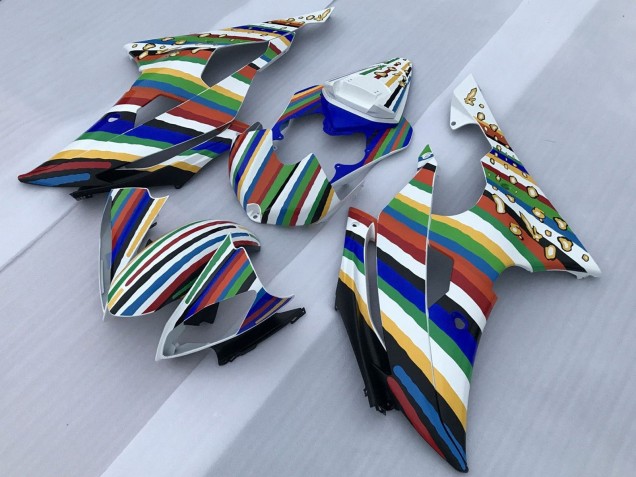 2008-2016 Yamaha YZF R6 Motorcycle Fairings - White Blue Green Yellow Red Rainbow Stripe Australia