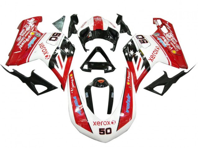 2007-2014 Ducati 848 1098 1198 Motorcycle Fairings - White Red Glossy Black Valsir Xerox 50 Australia