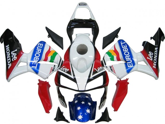2003-2004 Honda CBR600RR Bike Fairings - White Red Blue Glossy Black EuroBet Australia