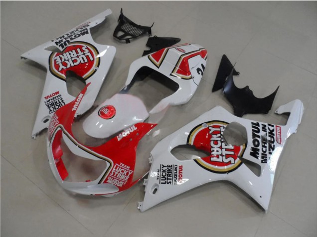 2000-2002 Suzuki GSXR 1000 Motorcycle Fairings - White Red Lucky Strike Australia