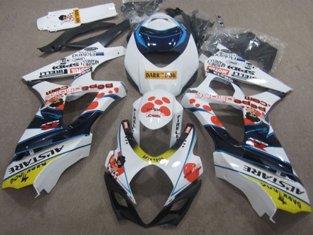 2007-2008 Suzuki GSXR 1000 Motorcycle Fairings - White Red Blue Yellow Dark Dog Australia