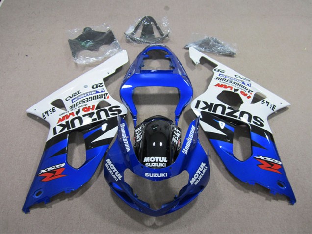2001-2003 Suzuki GSXR 600 Motorcycle Fairings - White Blue Black Motul Australia