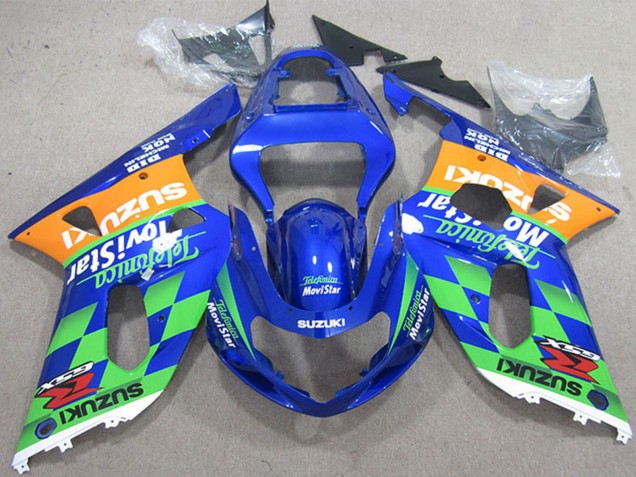 2001-2003 Suzuki GSXR 600 Motorcycle Fairings - Blue Orange Green Telefonica MoviStar Australia