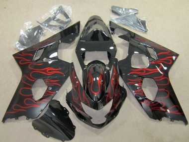 Affordable 2004-2005 Suzuki GSXR 600 Motorcycle Fairings - Glossy Black Red Flame Australia