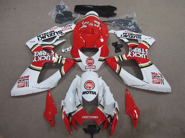 2006-2007 Suzuki GSXR 600 Motorcycle Fairings - White Red Lucky Strike Motul Australia