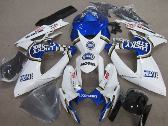 2006-2007 Suzuki GSXR 600 Motorcycle Fairings - White Blue Lucky Strike Motul Australia