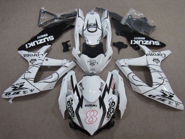 2008-2010 Suzuki GSXR 600 Motorcycle Fairings - White Black Corona Extra Motul 8 Australia