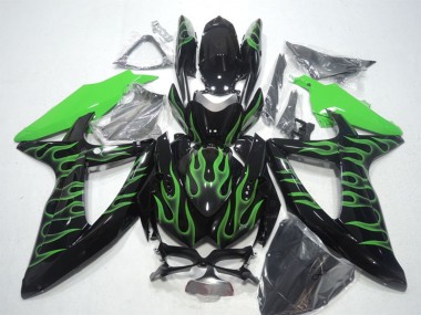 Affordable 2008-2010 Suzuki GSXR 600 Motorcycle Fairings - Glossy Black Green Flame Australia