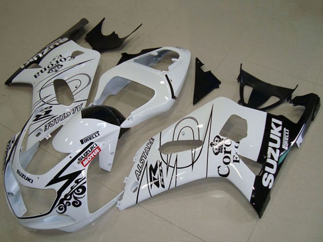 2001-2003 Suzuki GSXR 750 Motorcycle Fairings - White Black Alstare Corona Extra Motul Australia