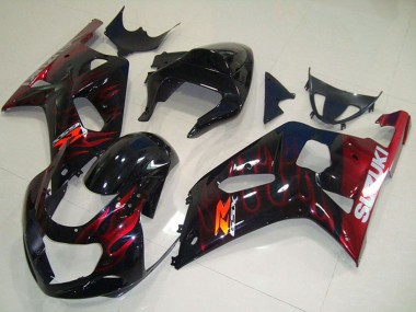 Affordable 2001-2003 Suzuki GSXR 750 Motorcycle Fairings - Glossy Black Red Flame Australia