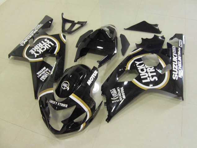 2004-2005 Suzuki GSXR 750 Motorcycle Fairings - Glossy Black White Lucky Strike Motul Australia
