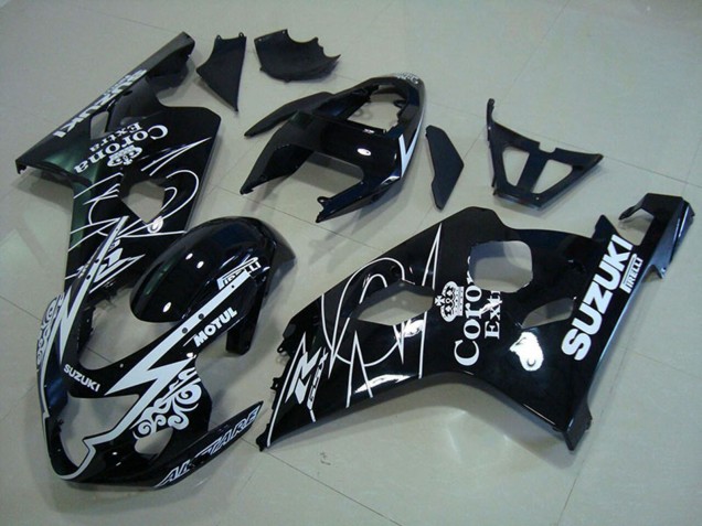 2004-2005 Suzuki GSXR 750 Motorcycle Fairings - Glossy Black White Corona Extra Motul Australia