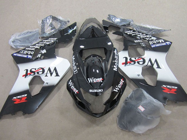 2004-2005 Suzuki GSXR 750 Motorcycle Fairings - Glossy Black White West Mobil Australia