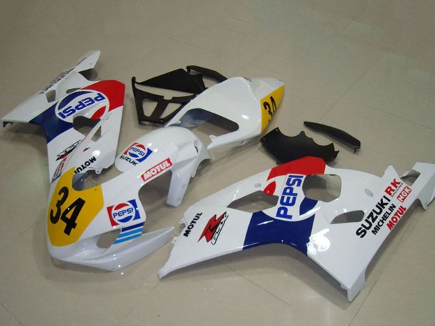2004-2005 Suzuki GSXR 750 Motorcycle Fairings - White Blue Red Yellow Pepsi 34 Australia