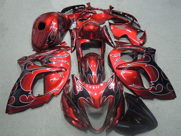1996-2007 Suzuki GSXR 1300 Hayabusa Motorcycle Fairings - Red Silver Black Flame Australia