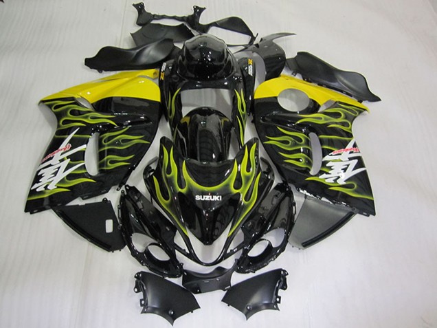 2008-2020 Suzuki GSXR 1300 Hayabusa Motorcycle Fairings - Glossy Black Yellow Flame Australia