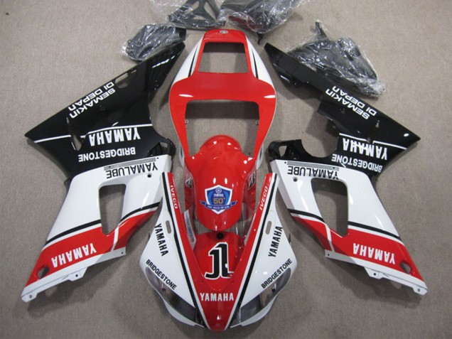1998-1999 Yamaha YZF R1 Motorcycle Fairings - White Red Glossy Black Yamalube 50 Australia