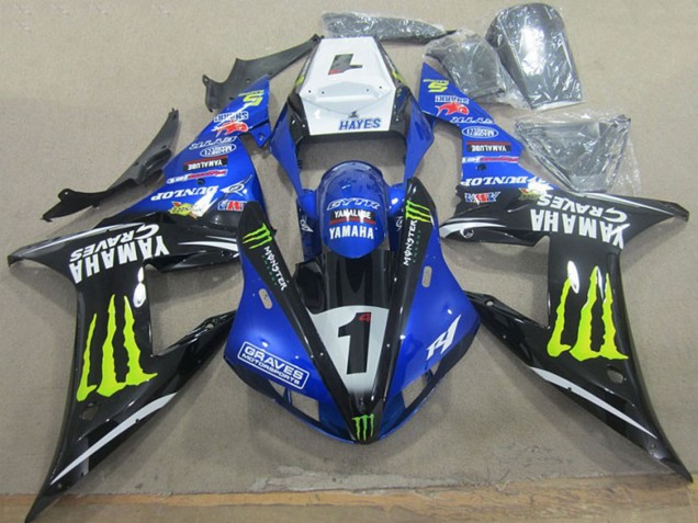 2002-2003 Yamaha YZF R1 Motorcycle Fairings - White Blue Black Neon Yellow Monster Graves 1 Australia