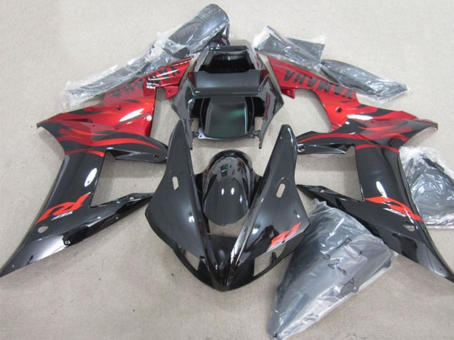 2002-2003 Yamaha YZF R1 Motorcycle Fairings - Glossy Black Red Flame Australia