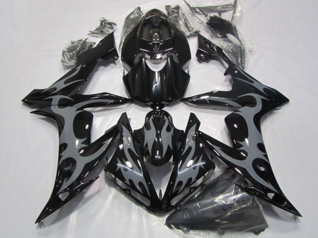 2004-2006 Yamaha YZF R1 Motorcycle Fairings - Glossy Black Grey Flame Australia