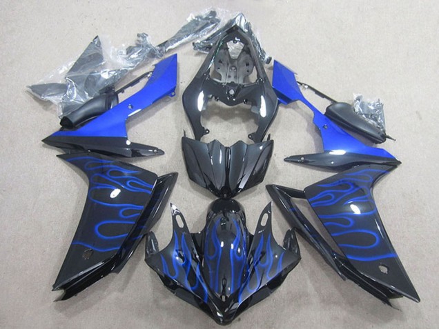 2007-2008 Yamaha YZF R1 Motorcycle Fairing - Glossy Black Blue Flame Australia