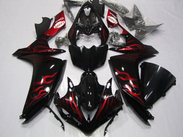 2007-2008 Yamaha YZF R1 Motorcycle Fairing - Glossy Black Red Flame Australia