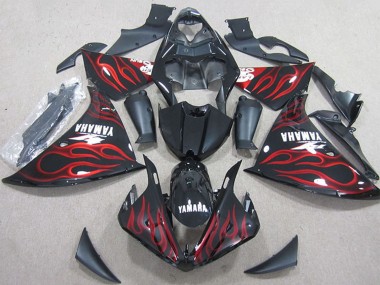 Affordable 2012-2014 Yamaha YZF R1 Motorcycle Fairings - Glossy Black Red Flame Australia