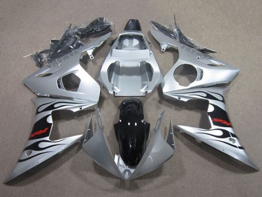 Affordable 2003-2004 Yamaha YZF R6 Motorcycle Fairings - Silver Glossy Black Flame Australia