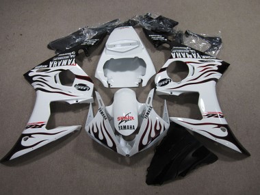 Affordable 2003-2004 Yamaha YZF R6 Motorcycle Fairings - White Glossy Black Flame Shark Australia