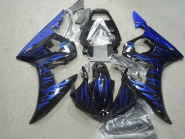 Affordable 2003-2004 Yamaha YZF R6 Motorcycle Fairings - Glossy Black Blue Flame Australia