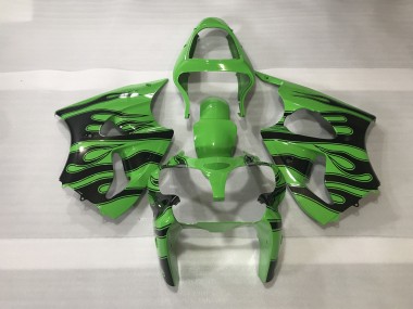 00-02 Green & Black Flame ZX6R Motorcycle Fairing