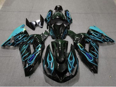 06-11 Light Blue Flame ZX14R Motorcycle Fairing