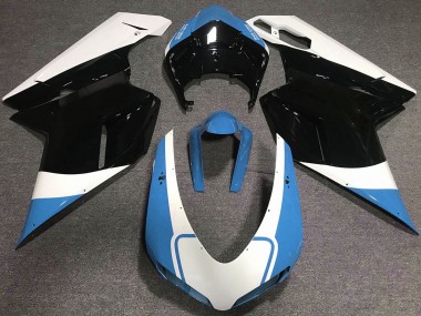 07-14 Gloss Light Blue White and Black Ducati 848 1098 1198 Motorcycle Fairing
