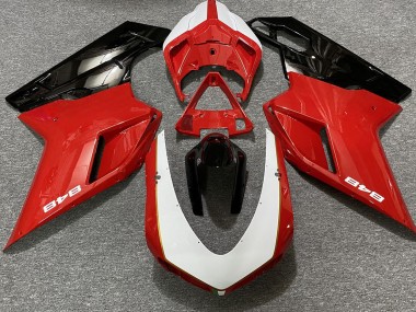 07-14 Gloss Red & White (848 Sticker) Ducati 848 1098 1198 Motorcycle Fairing